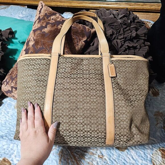 Vintage Coach Y2K Hamptons Large Travel Tote Bag Purse in Signature Jacquard - Picture 2 of 13